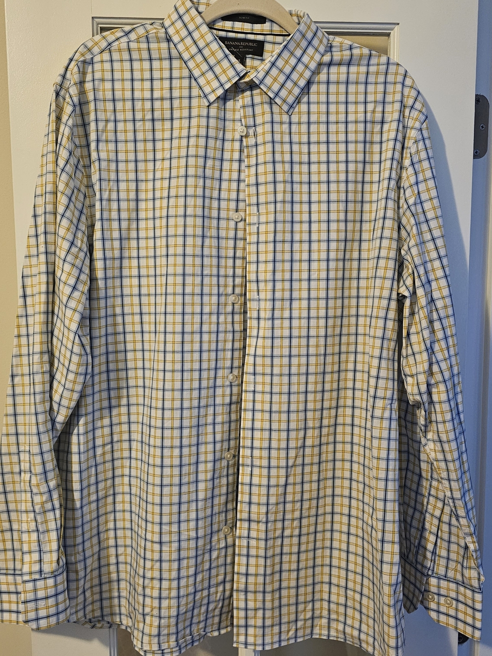 Banana Republic Yellow and Blue Plaid Long-Sleeve Button-Down Shirt